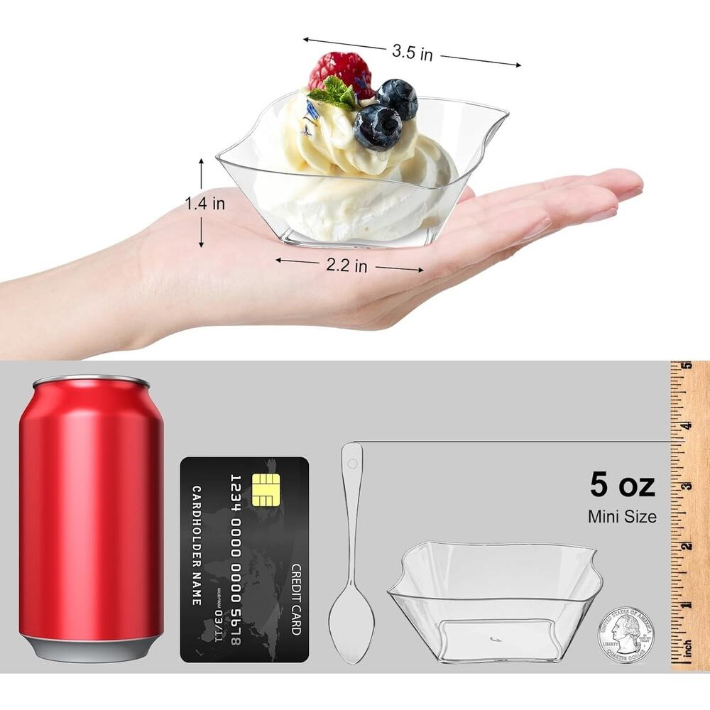 50ct 5 oz Clear Plastic Dessert Cups with Spoons Mini Appetizer Catering Bowls - Picture 5 of 8